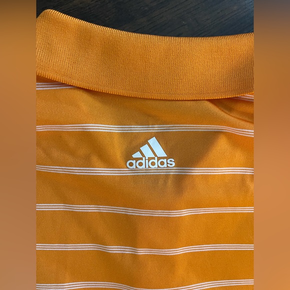 ADIDAS PureMotion Performance Orange White Stripe Golf Polo Moisture Wicking L - Picture 8 of 10
